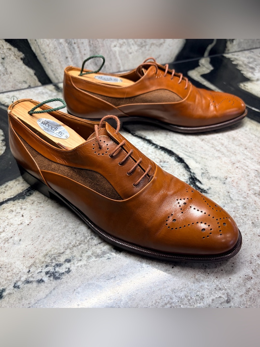 Santoni Handmade Italy Brown Leather & Suede Wingtip Oxfords UK 9 US 10 Rare